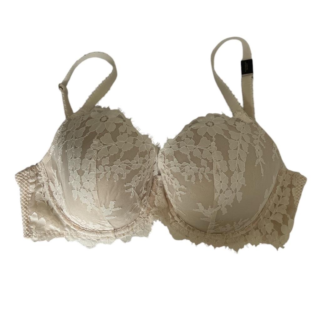Victoria’s Secret Cream Floral Lace Dream Angels Lined Demi/Buste Double NEW